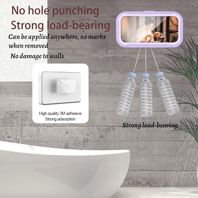 360° Rotatable Retractable Adjustable Shower Phone Case Holder,Anti-fog HD & sensitive screen ,Wall Mounted Phone Holder for Bathroom Mirror Bathtub Kitchen,Shower Accessories for 4-7" Phones (purple)