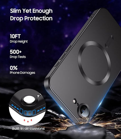 Magnetic for iPhone 17e Case/iPhone 16e Case [Compatible with MagSafe][Built-in Camera Lens Protector] Slim Soft Silicone Bumper Shockproof Metallic Luster 17e Phone Case (Black)