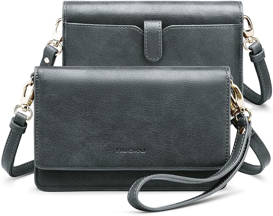 nuoku Women Small Crossbody Bag Cellphone Purse Wallet with RFID Card Slots 2 Straps Wristlet