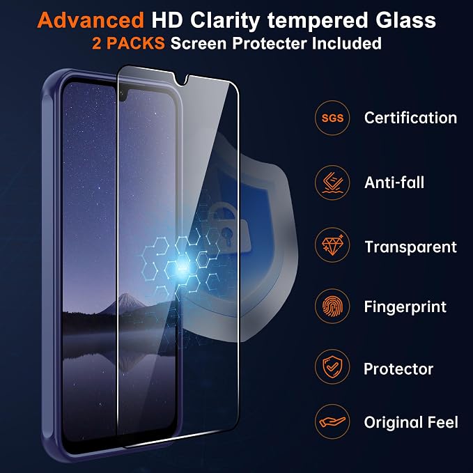 for Samsung Galaxy A17 5G Phone Case : A17 Case [Mag-Safe Fit] with Tempered Glass Screen Protector, Samsung A17 5G Case Matte Translucent Soft-Touch Skin & Full Body Protection Cell Phone A 17,Blue