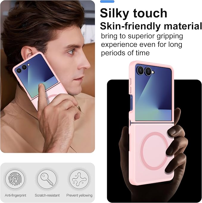 Pilaru for Samsung Galaxy Z Flip 7 case [Compatible with Magsafe] Translucent Matte Magnetic Phone Case,Slim Thin Duty Shockproof Protection Cover with 2pc HD Screen Protector-Pink