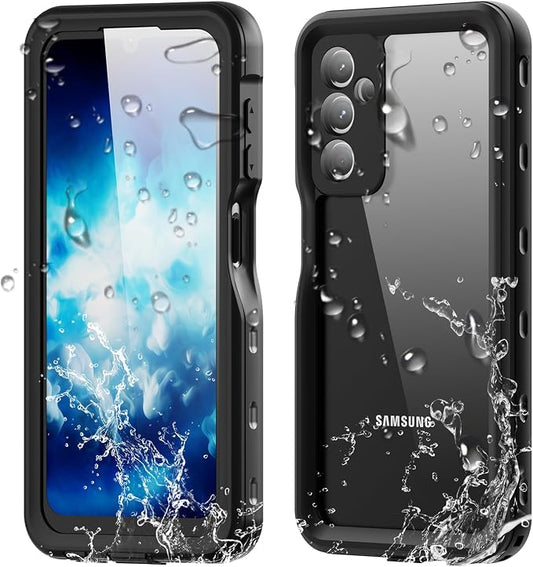 Omio for Galaxy A25 5G Waterproof Case, Full Body IP68 Underwater Clear Protective Case Built-in Screen Protector Heavy Duty Shockproof Case for Men Women, Black
