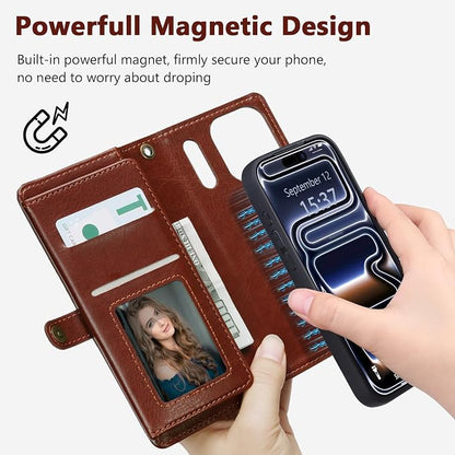 Wallet Case for iPhone 17 Pro with Card Holder/Crossbody Wallet/Strap,[RFID Blocking][Magnetic] PU Leather Phone Case for iPhone 17 Pro,6.3 in,Brown