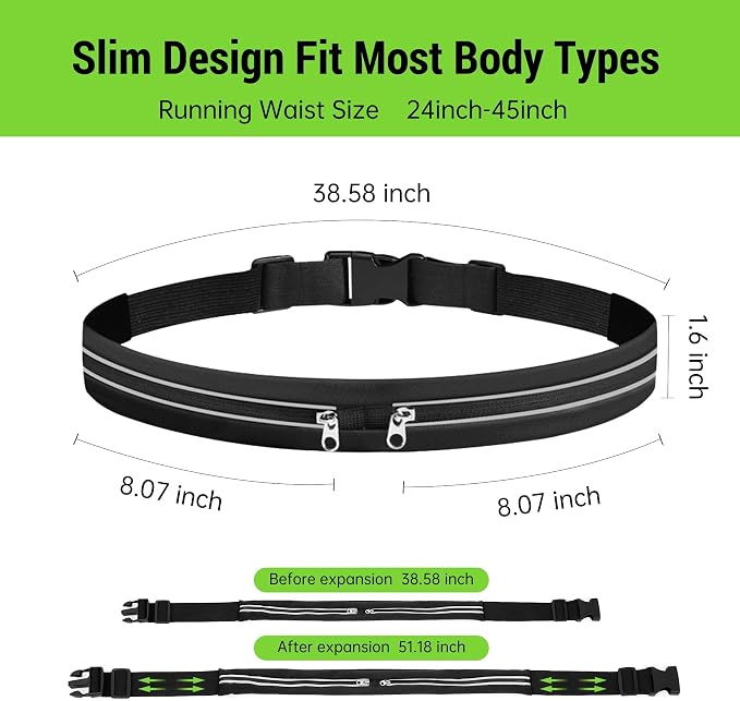 JUMAHE Slim Running Belts for Women Men - Running Phone Holder Fanny Pack for Key, Accessories Fits ALL Cell Phones, Black