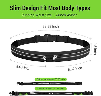JUMAHE Slim Running Belts for Women Men - Running Phone Holder Fanny Pack for Key, Accessories Fits ALL Cell Phones, Black