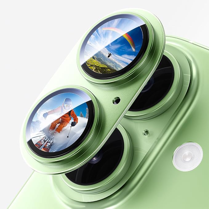 Camera Lens Protector for iPhone 17 6.3"（2025）-Single Piece,Ultra Thin Aluminum Alloy Frame,9H Dual-Strength Glass with 99% AR Light Transmittance,Case Friendly, Light Green