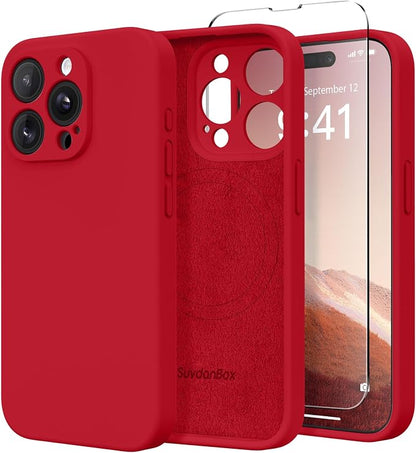 Magnetic for iPhone 14 Pro Max Case, Compatible with MagSafe, [Full Camera Protection][Screen Protector] Silicone Shockproof Protective Phone Case for iPhone 14 Pro Max 6.7", Deep Red