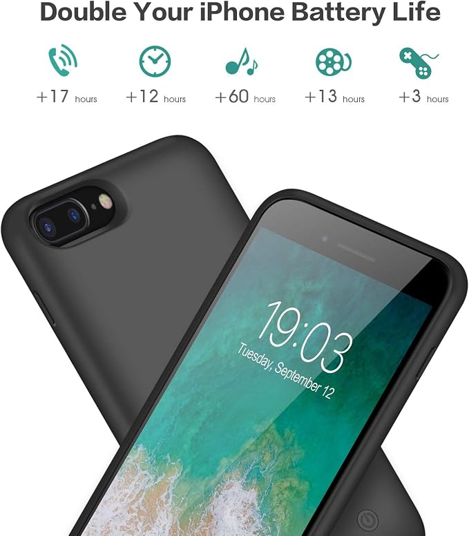 Battery Case for iPhone 8plus/7plus/6 Plus/6s Plus, Upgraded [8500mAh] Protective Portable Charging Case Rechargeable Extended Battery Pack for Apple iPhone 8plus/7plus/6 Plus/6s Plus(5.5') - Black