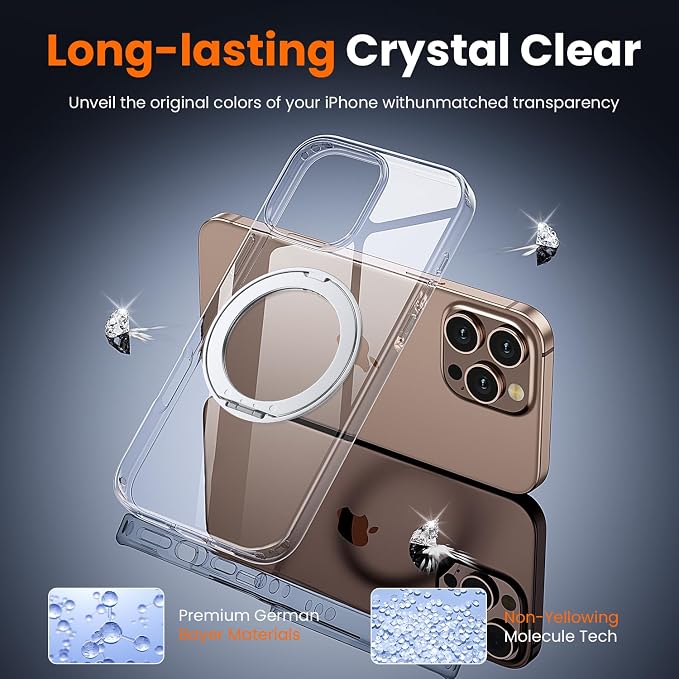 3 in 1 for iPhone 16 Pro Max Case Stand |Build in Kickstand,Screen Protector *1 & Camera Lens Protector*1, Not Yellowing, Fits MagSafe, Military-Grade Protection