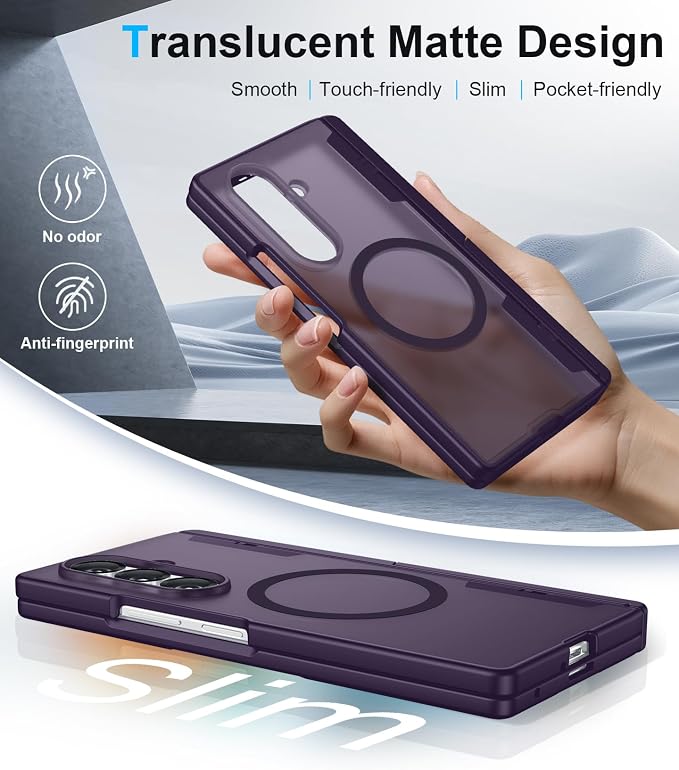 for Samsung Galaxy Z Fold 8 Ultra Case,[Compatible with MagSafe][Built-in HD Screen Protector & Kickstand][Hinge Protection] Translucent Matte Shockproof Phone Case for Z Fold 8 Ultra,Purple