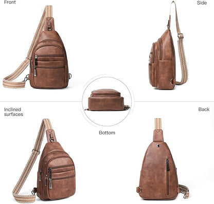 Leresas Sling Bag for Women Crossbody Bags Fanny Packs Over Shoulder Bag Sling Purse Backpack Vegan Leather Travel Handbag Purse Gifts Brown