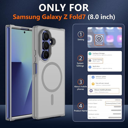 Pilaru for Samsung Galaxy Z Fold 7 case [Compatible with Magsafe] Translucent Matte Magnetic Phone Case,Slim Thin Duty Shockproof Protection Z Fold 7 Cover -Gray