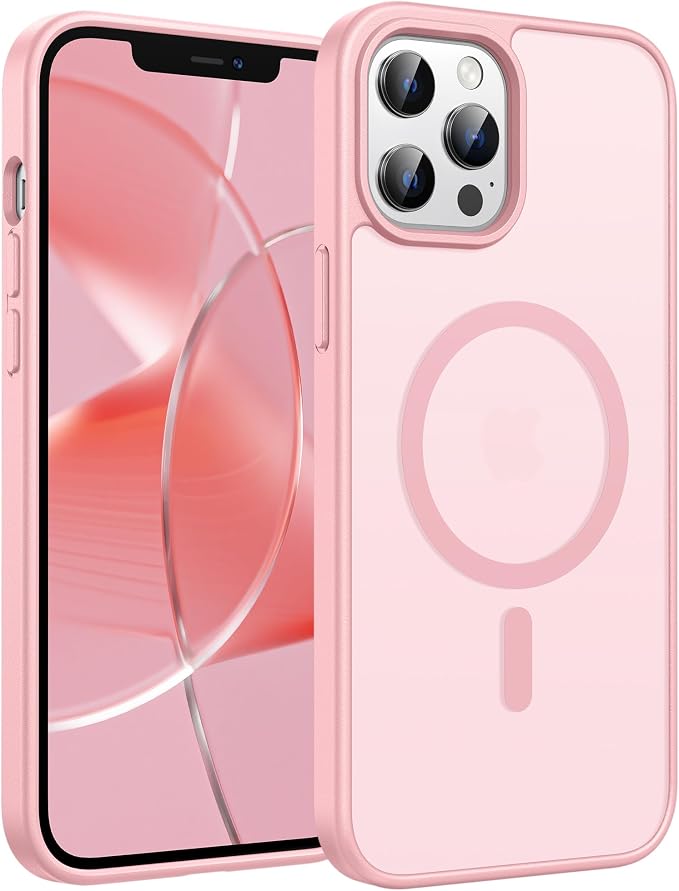 FNTCASE for iPhone 12 Pro Max Case: [Compatible with Magsafe] Translucent Matte Magnetic Phone Cover - Military Grade Drop Protection Shockproof Protective Cases - Light Pink