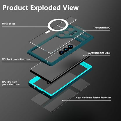 Losin Compatible with Galaxy S24 Ultra Case Waterproof Magnetic [Compatible with MagSafe] [Drop Protection] [IP68 Underwater] Full Body Shockproof Protective Phone Case, Teal