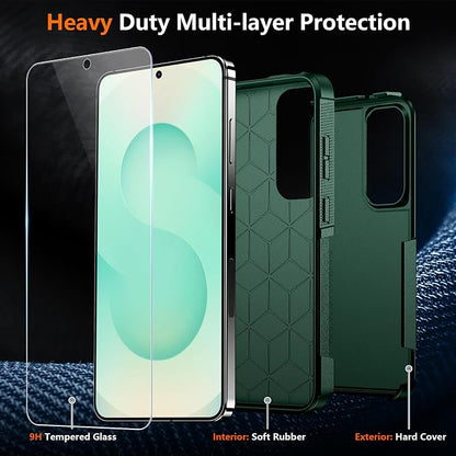 SPIDERCASE Designed for Samsung Galaxy S25 Case, [10 FT Military Grade Drop Protection], 2 Pack [Tempered Glass Screen Protector+Camera Lens Protector] Heavy Duty Shockproof Case, Deep Green