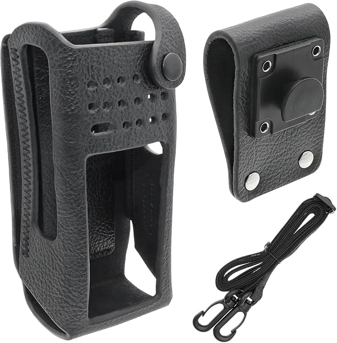 Two-Way Radio Case Leather Case with 3" Fixed Loop D-Ring for Motorola PMLN6099, PMLN6099A Black