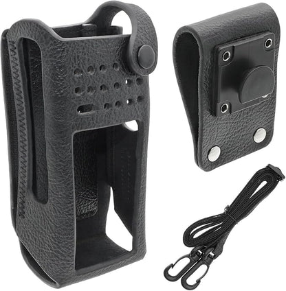 Two-Way Radio Case Leather Case with 3" Fixed Loop D-Ring for Motorola PMLN6099, PMLN6099A Black