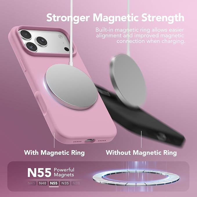GONEZ Magnetic for iPhone 17 Pro Case, Compatible with MagSafe, [Screen Protector + Camera Lens Protector], Liquid Silicone Anti-Scratch Shockproof Protective Phone Case 6.3 inch, Blackcurrant