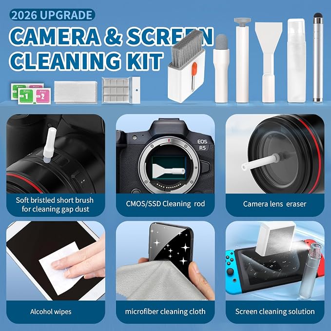 2026 Upgrade Phone Cleaning Kit 47PCS, iPhone Cleaning Kit, Airbud AirPods Cleaning Kit, Keyboard, Charging Port Cleaner for Apple Lightning/Android USB-C - Includes Putty, Cloth & Wipes (White)