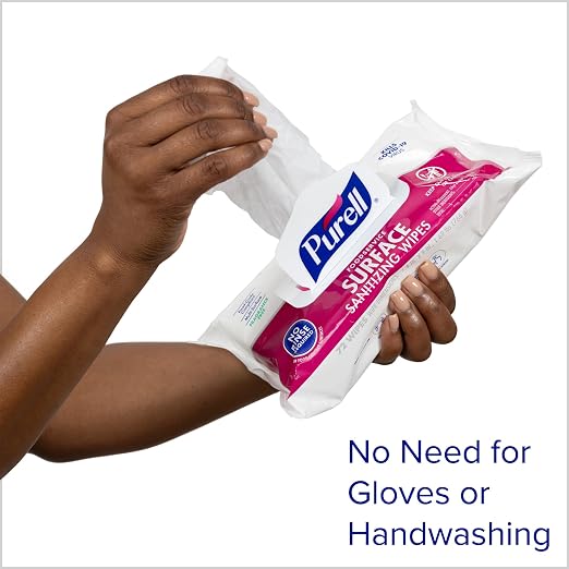 PURELL Foodservice Surface Sanitizing Wipes, 72 Count Flowpack, 7.4" x 9" Wipes (Pack of 12) – 9371-12