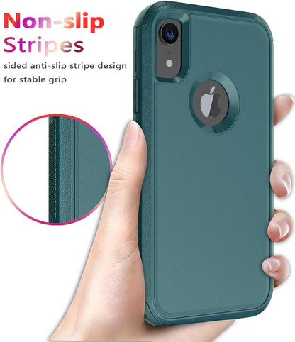 Diverbox Designed for iPhone Xr case with Screen Protector Heavy Duty Shockproof Shock-Resistant Cases for Apple iPhone Xr Phone (Dark Green+Screen Protector)