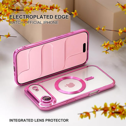 Misea Magnetic for iPhone 17 Air Case Compatible with MagSafe [Never Yellowing] [Military Grade Drop Protection] Full Camera Lens Protector Plating Soft Clear Phone Case for Women, Hot Pink