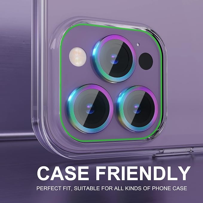 Choiche Compatible for iPhone 14 Pro/iPhone 14 Pro Max Camera Lens Protector, 9H Tempered Glass Camera Cover Screen Protector Metal Ring Decoration Accessories (Colorful)