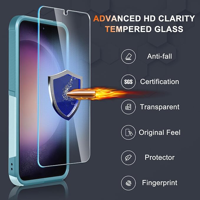 RMOCR Case for Samsung Galaxy S25, Full Body Heavy Duty Rugged Shockproof Protective Phone Cover with Lanyard Strap, Tempered Glass Screen Protector and Camera Lens Cover, Mint Green