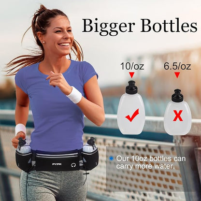 PYFK Running Belt with Water Bottles, Hydration Belt for Men and Women, Water Bottle Holder Running Pouch Water Belt, Fanny Pack Fits 7 inches Phones, Waist pack for Runner Jogging