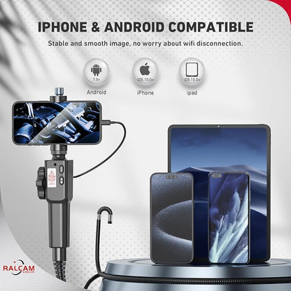 Two-Way Articulating Borescope for Smartphone&iPhone, Ralcam 8.5mm/0.33inch Endoscope Camera with Light, HD 1080P Inspection Camera Automotive Tool