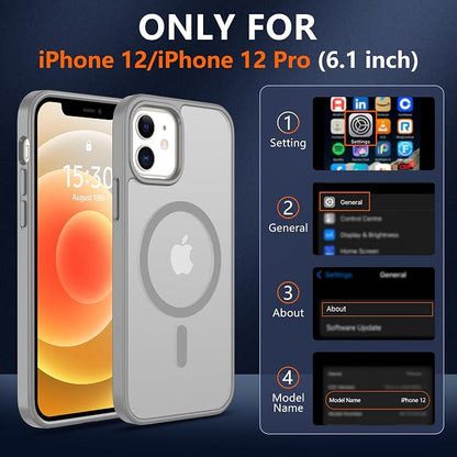 Pilaru for iPhone 12 Case & iPhone 12 Pro Case [Compatible with Magsafe] Translucent Matte Magnetic Case with Screen Protector,SlimThin Shockproof Protection Case for iPhone 12 & 12 Pro-Gray
