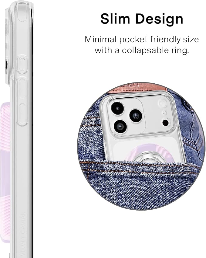 VELVET CAVIAR Compatible with MagSafe Phone Grip 2.0 | Cute Magnetic Ring Holder | Finger Loop Kickstand | Pop On Accessory for iPhone 17, 16, 15, 14, 13, 12 | Lilac Checkered