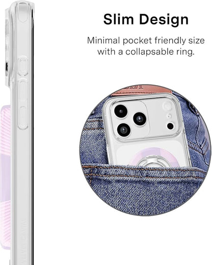 VELVET CAVIAR Compatible with MagSafe Phone Grip 2.0 | Cute Magnetic Ring Holder | Finger Loop Kickstand | Pop On Accessory for iPhone 17, 16, 15, 14, 13, 12 | Lilac Checkered