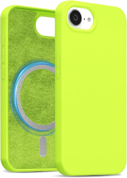 for iPhone 17e 16e Case Silicone Compatible with Magsafe Case, Ultra Slim Thin Magnetic Phone Cases Mag Safe, Cute Soft Rubber Gel TPU Matte Plain Wireless Charging Cover for Women, Neon Green