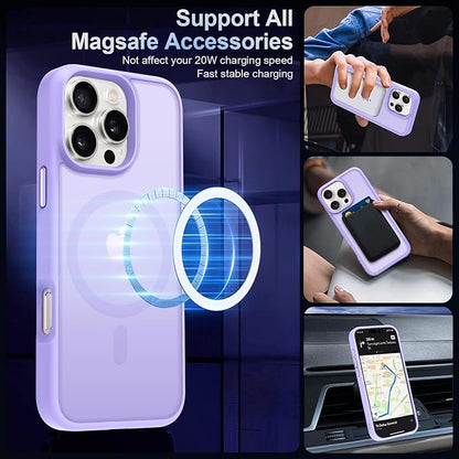 MOCCA Strong Magnetic for iPhone 16 Pro Phone Case, [Compatible with Magsafe][16FT Mil-Grade Drop Protection] Slim Thin Translucent Matte Protective Cover Case for iPhone 16 Pro Case, Light Purple