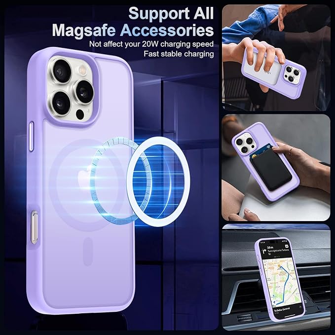 MOCCA Strong Magnetic for iPhone 16 Pro Max Phone Case, [Compatible with Magsafe][16FT Mil-Grade Drop Protection] Slim Translucent Matte Protective Cover Case for iPhone 16 Pro Max Case, Light Purple