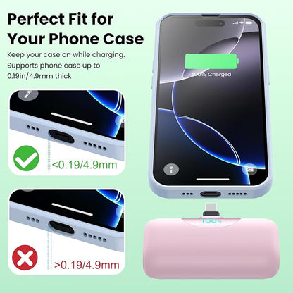 [2-Pack] 5500mAh Portable Charger for iPhone 17/16, LCD Display USB C Mini Power Bank, PD Fast Charging Travel Lipstick Sized Battery Pack for iPhone 17/16/15 Pro Max, Galaxy S25/S24, Pixel(Navy+Pink)