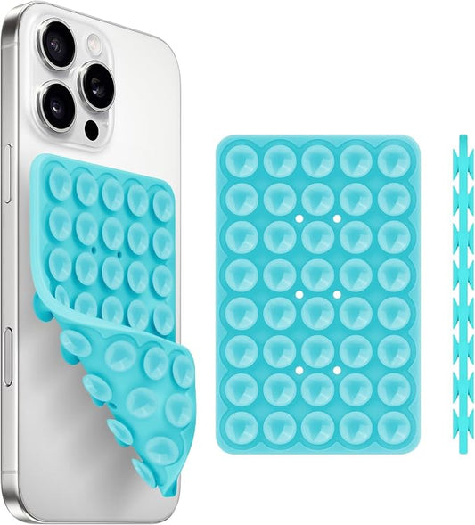 QxbBox Silicone Suction Cup Phone Case Mount Double Sided, Hands-Free Strong Grip Holder for Selfies and Videos,Silicon Sticky Phone Grip with Higher Suction Power for Cell Phone Sky Blue