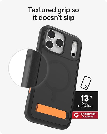 ZAGG Sedona Snap Case with Kickstand for iPhone 17 Pro Max - Flood Black, Drop Protection (13ft/4m), Multi-Layer Protection, with Camera Button, MagSafe Phone Case with Impact-Absorbing Bumpers