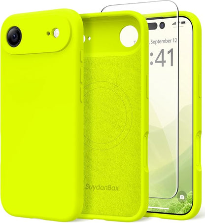 Magnetic for iPhone Air Case, Compatible with MagSafe, [Full Camera Protection][Screen Protector] Silicone Shockproof Protective Phone Case for iPhone 17 Air 6.5", Fluorescent Green