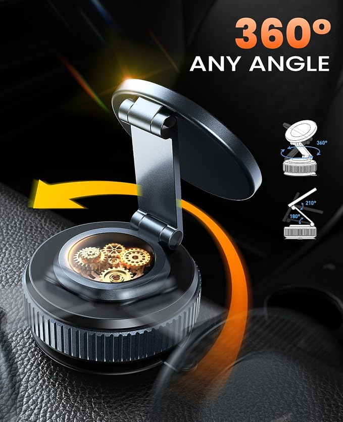 Suction Phone Mount for Car Dashboard/Windshield - 360°Adjustable Magnetic Phone Holder for Car, Foldable Car Phone Holder for iPhone 17/16/15/14/13/12 Series (Carbon Fiber & Aluminum Alloy)
