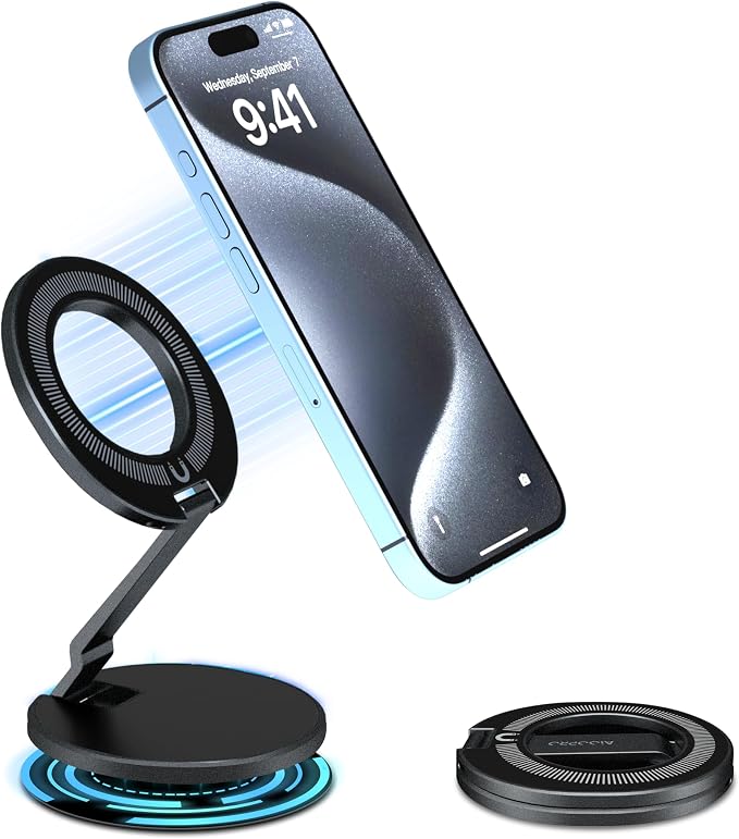 Upgraded Car Phone Holder for Magsafe [3-sided 4200gf Strongest Magnetic] 300° Folding Phone Stand for Desk, Portable Phone Ring Holder Grip, Phone Holders for Your Car Accessories for Phones/Tablets