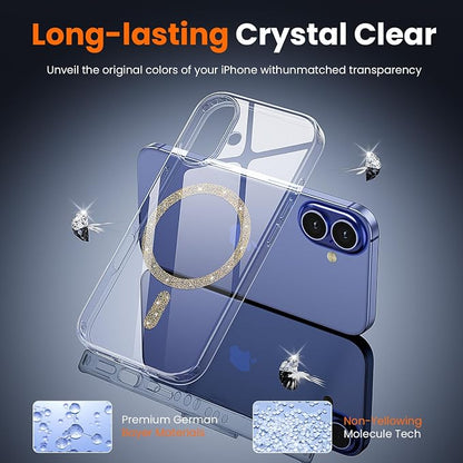 3 in 1 for iPhone 16 Plus Case Clear Colored Mag-Ring | with MagSafe,Screen Protector *1 & Camera Lens Protector*1, Military-Grade Protection