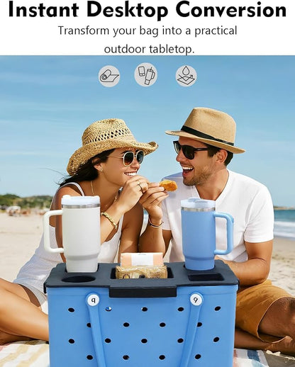 Top Cup Phone Holder Tray Storage Lid for Stanley Compatible with Bogg Bag XL Cover, Cup Organizer Holder Waterproof Silicone Multifunctional Storage Box for Outdoor Beath Camping Travel (Black, XL)