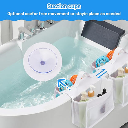 Saddle Shape Bath Organizer, 2 Compartments Wide Opening Bathtub Holder for Tub, Bath Storage Organizer for Tub, Easy Access, Mesh Shower Holder