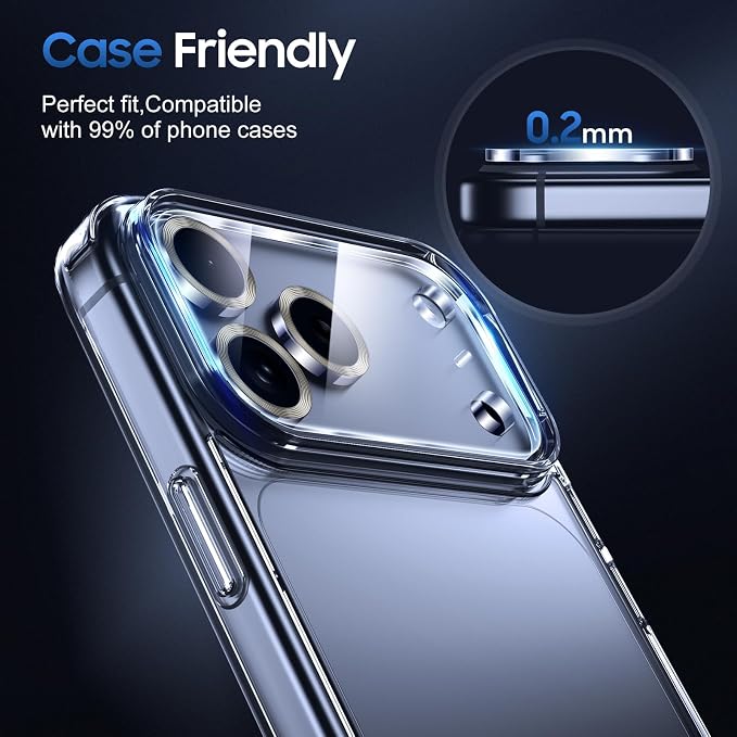 UniqueMe Compatible for 3 Pack iPhone 17 Pro Camera Lens Protector - [Drop Protection] [Case Friendly] 9H Tempered Glass Camera Cover Screen [Update New Version] - Grey
