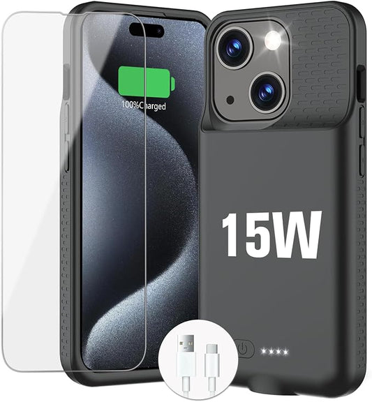 BOPPS Battery Case for iPhone 15/15 Pro【2026 New】 Ultra-Slim 7000mAh Portable Charger Case 360°Protection Rechargeable Extended Charging case for iPhone 15，iPhone 15 Pro (Black)