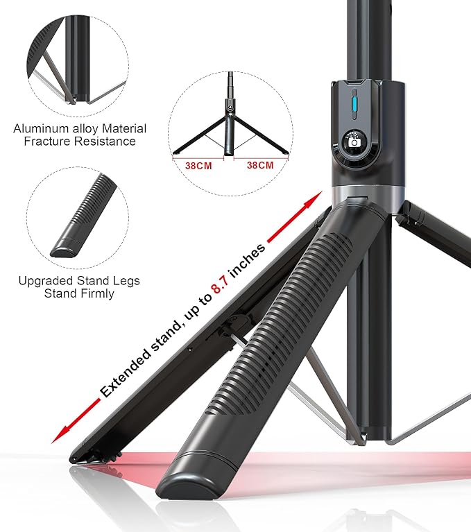 Selfie Stick Phone Tripod with Remote and LED Fill Lights - ASHINER 70 inch Heigh Cell Phone Holder for Travel, Vlogging, Live Streaming Video and Photos,Phone Stand Compatible with iPhone and Android