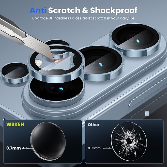 WSKEN for Samsung Galaxy S26 Ultra Camera Lens Protector - Ultra Thin Case Friendly, 9H Shatterproof Tempered Glass with Anti Scratch Metal Circle Camera Screen Protector Cover Accessories, Blue