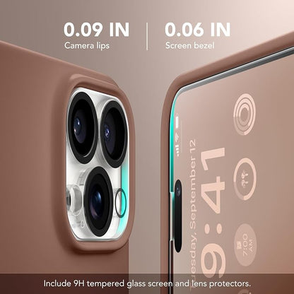 GONEZ Magnetic for iPhone 15 Pro Case, Compatible with MagSafe, [Screen Protector + Camera Lens Protector], Silicone Shockproof Anti-Scratch Protective Phone Case 6.1 inch, Brown